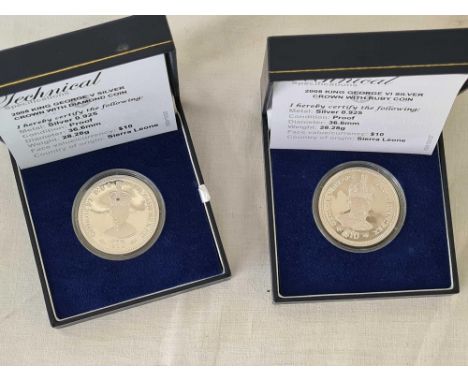 2008 KING GEORGE VI SILVER CROWN WITH RUBY COIN &amp; A 2008 KING GEORGE V SILVER CROWN WITH DIAMOND COIN OF SIERRA LEONE