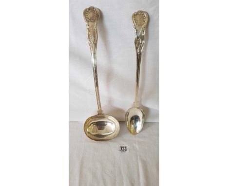 VERY LARGE SILVER PLATED KINGS PATTERN LADLE AND SERVING SPOON