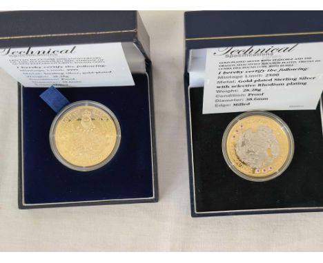 GOLD PLATED SILVER ST GEORGE &amp; THE DRAGON TRISTAN DA CUNHA £5 COIN &amp;  TRISTAN DA CUNHA 450TH ANNIVERSARY COIN OF THE 