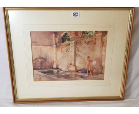 WILLIAM RUSSELL FLINT, FEMALE BATHERS BESIDE A POOL, COLOUR PRINT, SIGNED 17” X 21”