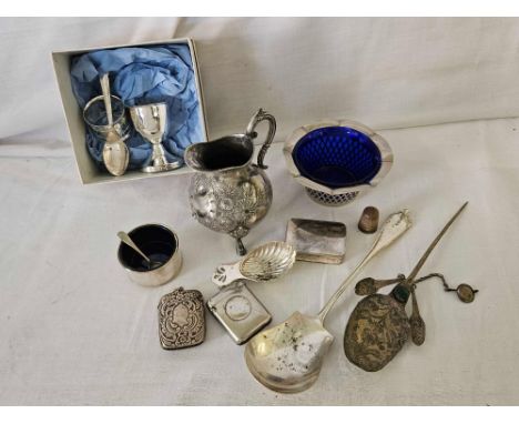 PLATED CADDY SPOON, 2 VESTA CASES,CREAM JUG ETC