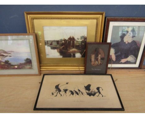 'Elves Return' silhouette print along with other various prints inc comedy monks fishing and a dog in clothing