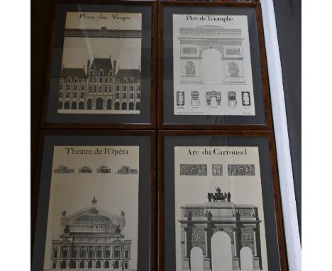 4x Editions Hazan architectural prints editions of sights in France to incl l'Arc de Triomphe, Theatre de l'Opera, Place des 