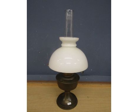 Brass base oil lamp with funnel and globe