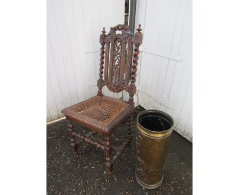 Antique mahogany dining chair with barley twist detail (cane seat needs work as seen in photos) and brass stick stand&nbsp;