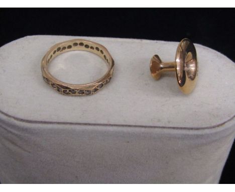 Gold ring stamped 9ct with white stones and a 9ct gold hallmarked press stud 3.11 gms