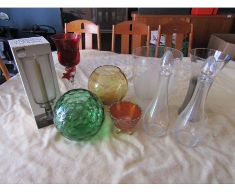 Dartington candle lamp, vases and carnival glass etc&nbsp;