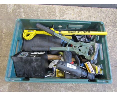 Crate of tools to include hammer and cordless drill etc&nbsp;