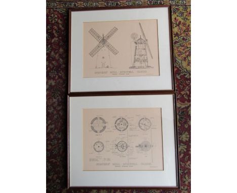2 Framed and glazed Architectural prints of Steven's Mill, Burwell, Cambridgeshire 45cm x 53cm approx&nbsp;