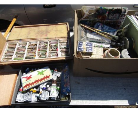 Artists lot- acrylic paints, pastels, sketch pads, canvas etc etc plus a large canvas painting