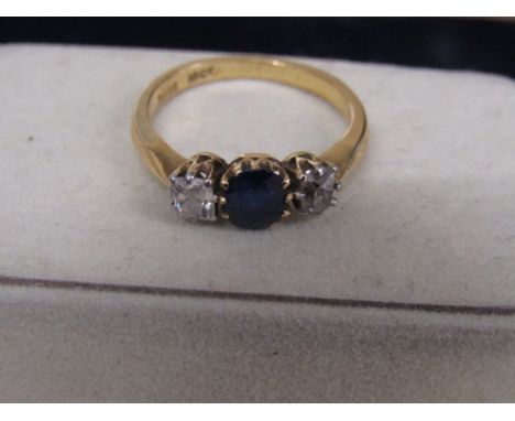 Gold ring stamped 18ct H.G &amp; S with 2 sapphires and diamond with original receipt 1949 3.30gms&nbsp; size N