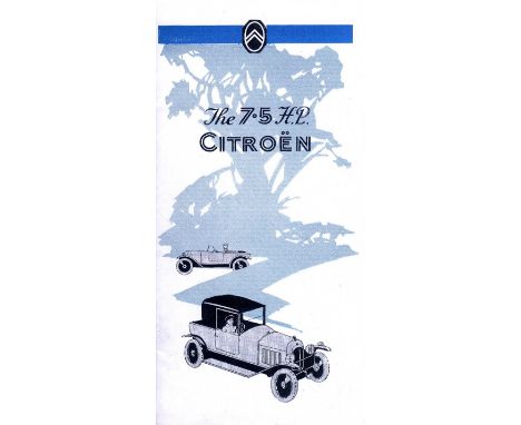 1923 Citro‰n. A 16pp brochure promoting the 'Twelve' and 'Light Fifteen',  and a16pp vertical style brochure promoting the 11