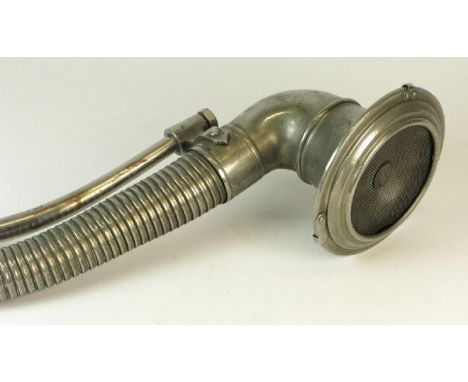 *A Cicca & Co., Serpent Car Horn, in original condition with a nickel-plated flexible hose,  fly gauze to the 5-inch trumpet 