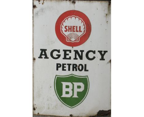 *Agency Petrol: Shell and B.P. A large vertical format four-colour single-sided advertising sign,  with the words 'Agency Pet