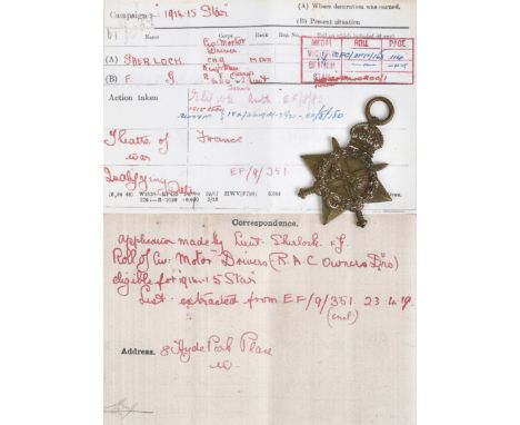 *Medals. 1914-15 Star to a Civilian Motor Driver later commissioned 2nd Lieutenant, Royal Flying Corps,  1914-15 Star (F.G. S