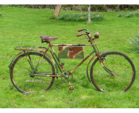 *A WW2 German Wehrmacht Bicycle. Finished in camouflage colours, this 22-inch framed bicycle features 28-inch wheels with qui