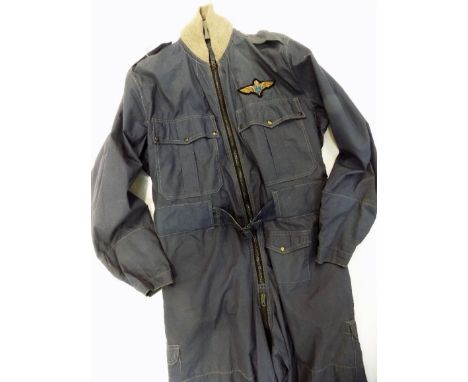 *Aviation Clothing. Blue garbadine flying suit, size 3,  together with RAF cold weather flying trousers type Mk3, plus a pair