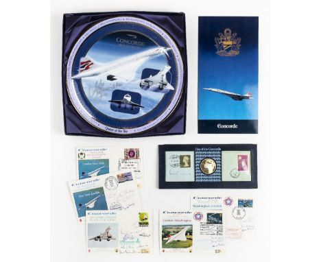 *Concorde. A mixed collection of Concorde memorabilia,  including brochures, 15 first day covers, (8 with multiple signatures