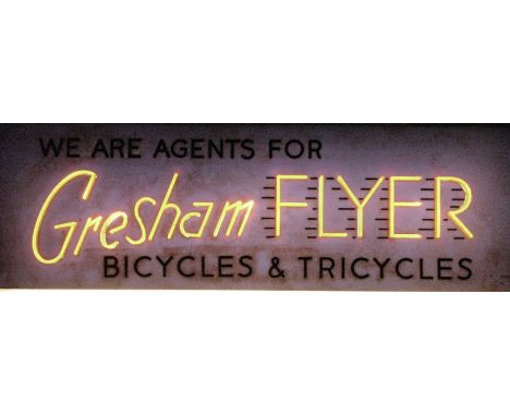 *Gresham Flyer. An electric-powered illuminated hanging shop sign,  in working order, with three standard light bulbs and wir