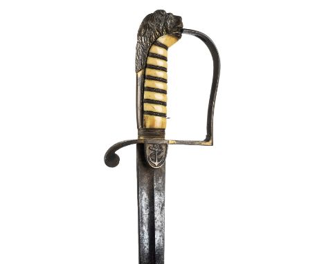 *Naval Officer's Sword. 1805 Pattern Naval Officer's sword,  the 81.5cm straight steel blade retaining some blued and gilded 