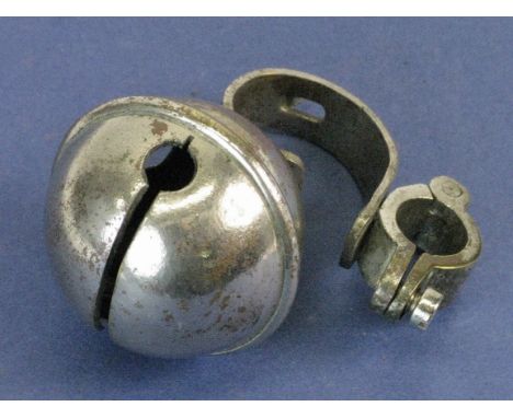 *Ruggle 'Stop' Bell. Appropriate for clamping to half-inch diameter Ordinary handlebars, this nickel-plated bell is in good c