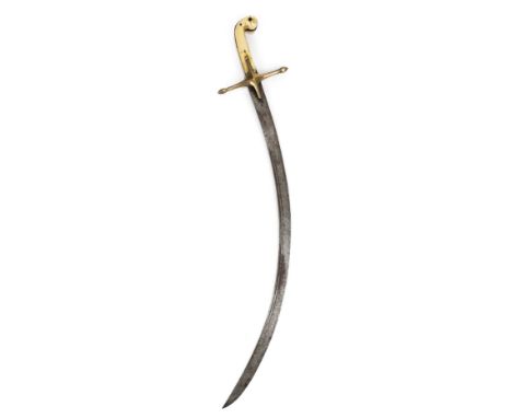 *Turkish Shamshir. 18th century Turkish shamshir,  the 75.5cm curved steel double fullered blade engraved with an armourers m