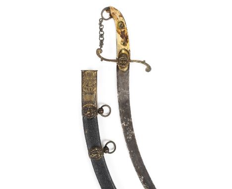 *Officer's Sabre. 18th century French Officer's sabre,  the 62cm curved steel blade with engraved S-shape gilded cross-guard 