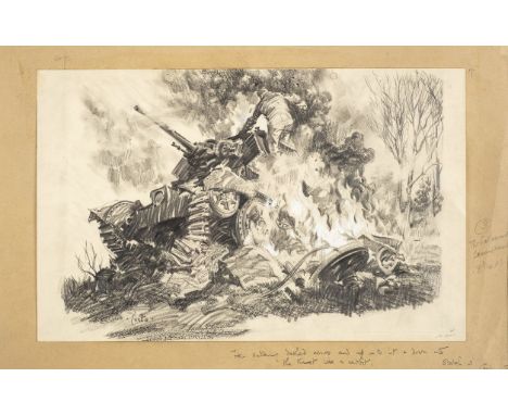*Cuneo (Terence, 1907-1996). A Man Climbing into a Tank, circa 1950,  charcoal, pencil and gouache on paper, signed lower lef