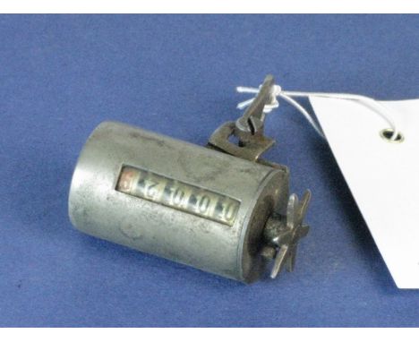 *A Cylindrical Odometer, with a five-digit recording window.  nickel-plated on brass with its mounting bracket.  (1)