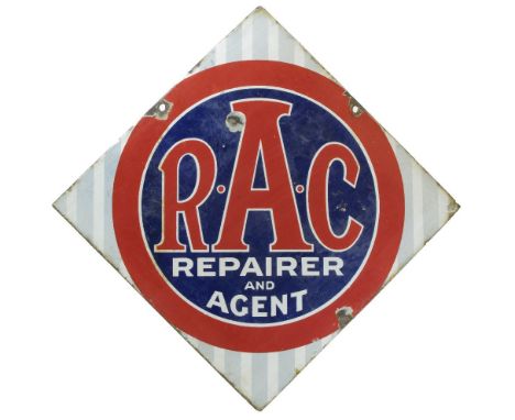 *R.A.C. 'Repairer and Agent'. A four-colour double-sided hanging enamel sign,  the square diamond format measuring 51 x 51cm 