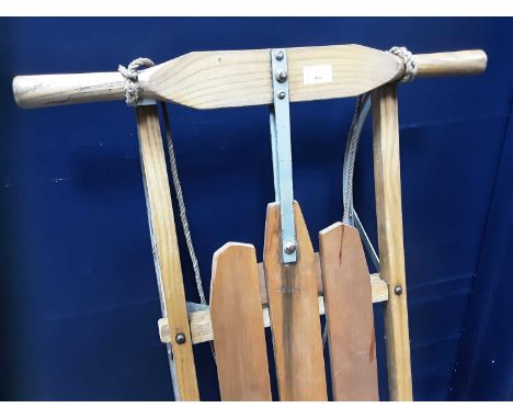 VINTAGE METAL AND WOOD SLEDGE, stamped Durcible104cm long