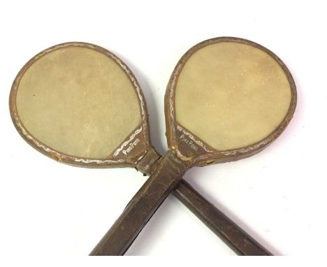 PAIR OF VINTAGE PING PONG BATS, BY JAQUES OF LONDON with original gilt stamp36cm long