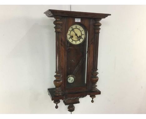MAHOGANNY WALL CLOCK, 20TH CENTURY the clock face with Roman numerals , the case with twin corinthian columns74cm high