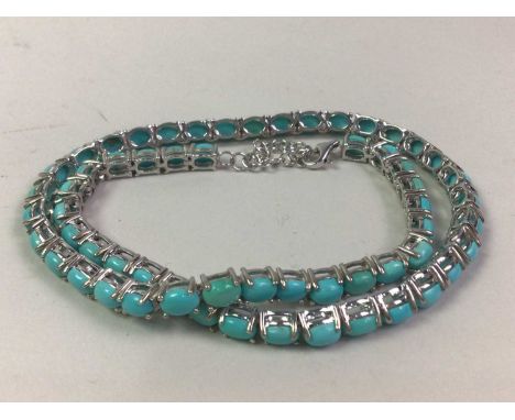 GROUP OF SILVER JEWELLERY, including a turquoise necklace