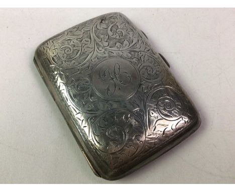 SILVER CIGARETTE CASE, AND TWO SILVER BANGLES the case bearing initials, along with three silver plated purses (6)Qty: the si