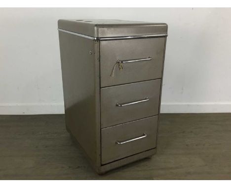 ART DECO INDUSTRIAL THREE DRAWER FILING CABINET, with chrome handles80cm high, 45cm wide