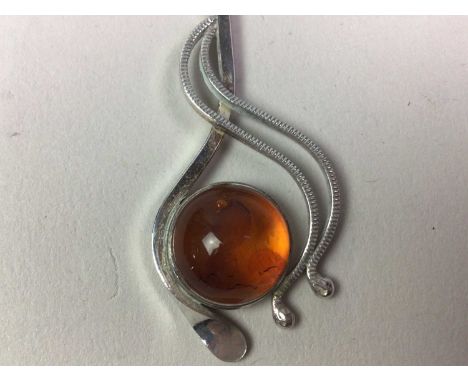 GROUP OF SILVER JEWELLERY, including an amber bangle