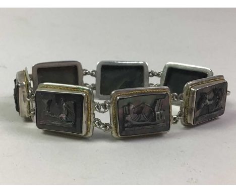 GROUP OF SILVER JEWELLERY, including a cameo bracelet