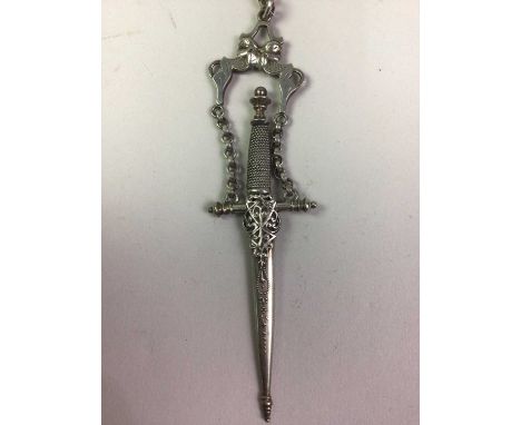 SILVER ART NOUVEAU BELT BUCKLE, and a chain