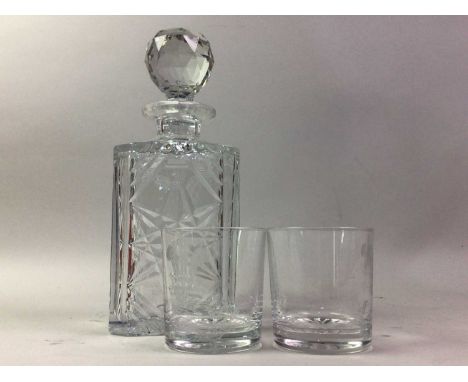 PRINCE CHARLES AND DIANA COMMEMORATIVE EDINBURGH CRYSTAL DECANTER, AND FOUR TUMBLERS presented on a galleried silver plated t