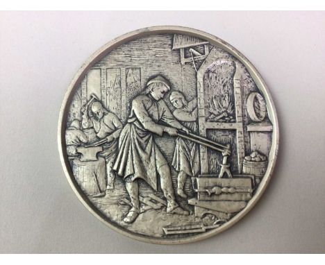 'THE SILVERSMITH' SILVER MEDALLION, AND OTHER ITEMS the medallion with design after Luiken, stamped 7 tr. ozs. 0.999, along w