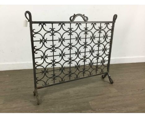 WROUGHT IRON FIRESCREEN, hand made by a blacksmith, with scroll design70cm high, 84cm wide
