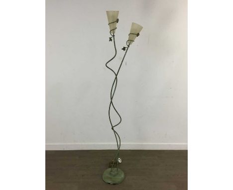 METAL FLOOR LAMP, ALONG WITH TWO TABLE LAMPS the floor lamp with glass shadefloor lamp 166cm highQty: 3