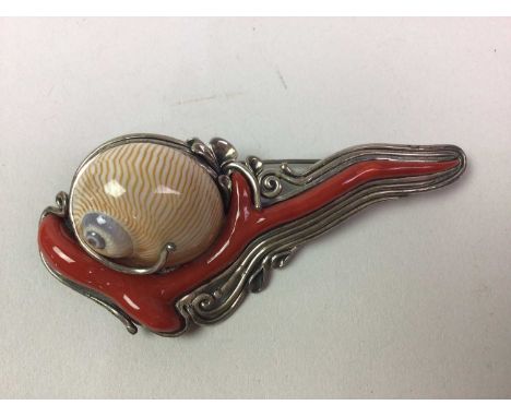 SILVER CORAL AND SHELL PENDANT, boxed