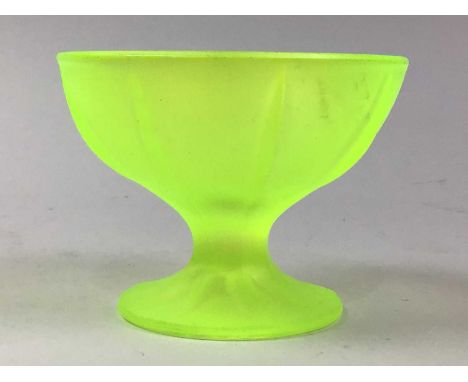 GREEN ART GLASS BOWL, AND A SET OF SIX FRENCH GLASS BOWLS the set of bowls stamped France28cm wideQty: 7