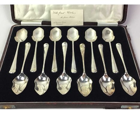 SET OF TWELVE SILVER TEASPOONS, in case