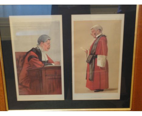 A FRAMED PAIR OF REPRODUCTION VANITY FAIR 'SPY' CHARICATURE PRINTS depicting 'The Recorder' and '3rd Comissioner', each 37 x 