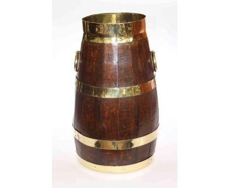 Coopered oak and brass mounted barrel-form stick stand