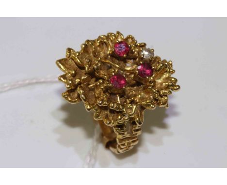 18 carat gold, ruby and diamond dress ring, 15.5 grams