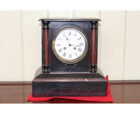Victorian slate and marble mantel clock with enamel dial